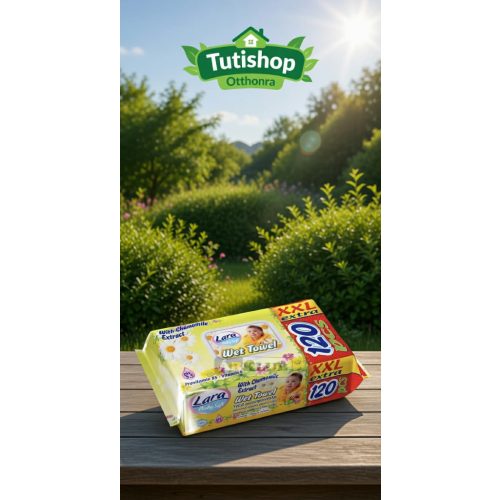 Lara baby soft Chamomile XXL 120db-os Nedves törlőkendő, műanyag visszazárható fedéllel, alkohol és parabén mentes
