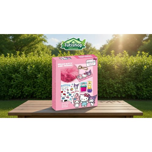 Hello Kitty ajándékcsomag (1db körömlakk, 1db szájfény, 1db pompom kulcstrató, 1db tetoválás szett)